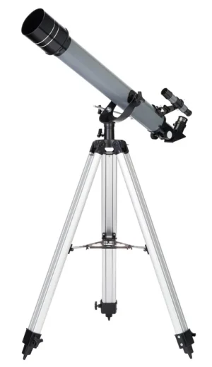 Levenhuk Blitz 70 BASE on adjustable aluminum tripod with fork alt-azimuth mount and accessory tray