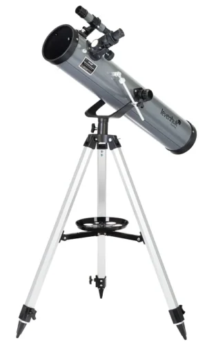 Levenhuk Blitz 76 BASE Newtonian reflector on adjustable aluminum tripod with fork alt-azimuth mount and accessory tray