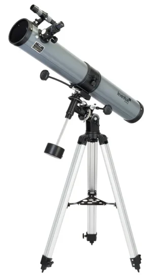 Levenhuk Blitz 76 PLUS Newtonian reflector on adjustable aluminum tripod with equatorial mount and accessory tray