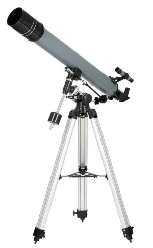 Levenhuk Blitz 80 PLUS achromatic refractor telescope on adjustable aluminum tripod with equatorial mount and accessory tray