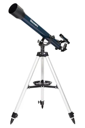 Levenhuk Discovery Sky T60 refractor telescope with tripod and optical finder on a white background