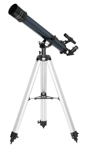 Levenhuk Discovery Spark 707 AZ achromatic refractor on aluminum tripod with alt-az mount, product photo on white background