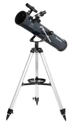 Levenhuk Discovery Spark 767 AZ complete set with Newton reflector on alt-azimuth mount and aluminum tripod on a white background