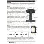 TeleVue Buisringen Buisklemmenset, voor 5" telescopen handleidingblad met montage-instructies en technische tekening van de buisringenset