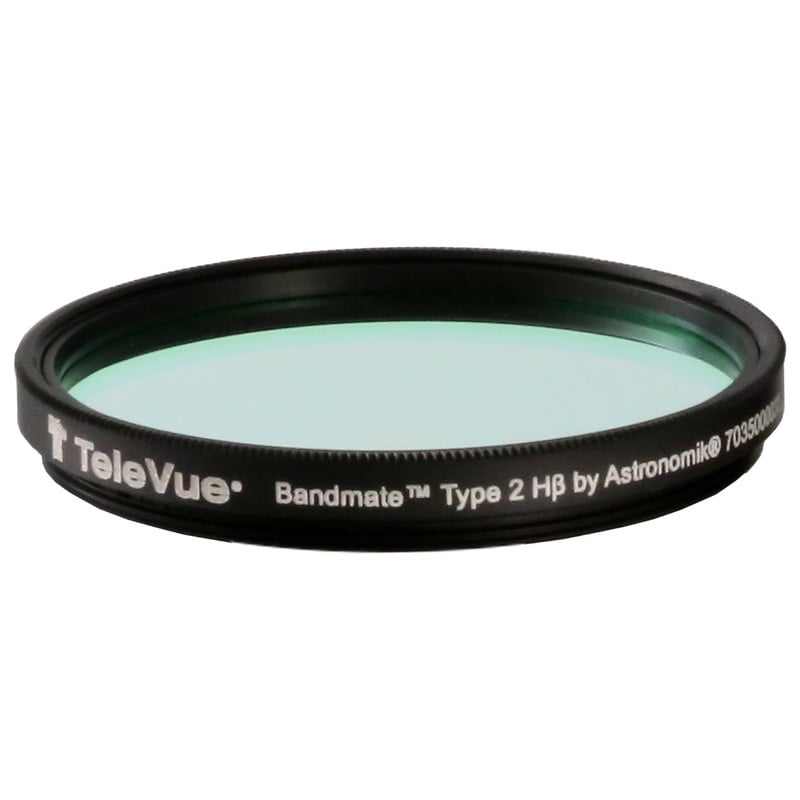TeleVue Filters Filter H-Beta, Bandmate type 2, 2" zwart 2 inch H-Beta filter met groen gecoat glas en Bandmate Type 2 opdruk op witte achtergrond