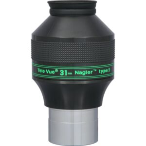 TeleVue Nagler eyepiece, type 5, 31mm, 2" close-up of the 2 inch Nagler 31 mm type 5 eyepiece with green marking and wide barrel