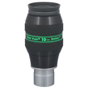 TeleVue Delos 10mm 1.25" eyepiece close-up of the Delos 10mm eyepiece with green TeleVue Delos marking on the housing