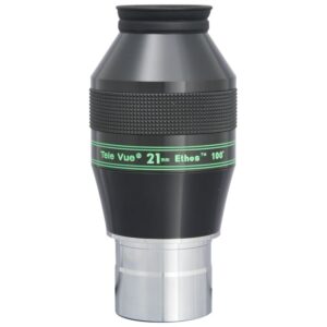TeleVue Ethos 21mm 2" Eyepiece close-up of the black Ethos 21mm eyepiece with green 100° imprint and ribbed grip ring