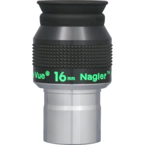 TeleVue Nagler Type 5 16mm 1.25" eyepiece close-up of the 1.25 inch Nagler 16mm eyepiece with ribbed grip and green “16mm Nagler” inscription