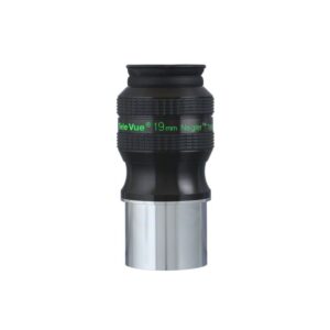 TeleVue Nagler Type 7 19mm 82° eyepiece product photo of the Nagler Type 7 19mm eyepiece with green lettering ring and silver-colored 2-inch barrel on a white background
