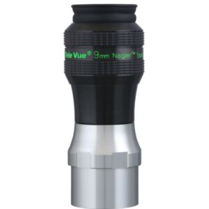 TeleVue Nagler Type 7 9mm 82° eyepiece product photo of the full eyepiece upright with green Tele Vue 9mm Nagler print