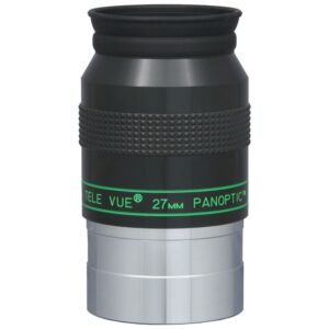 TeleVue Panoptic 27mm 2" Eyepiece product photo of the 2 inch 27mm Panoptic eyepiece with knurled grip and green Panoptic imprint on white background