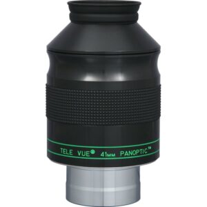 TeleVue Panoptic 41mm 2" black Panoptic wide-angle eyepiece with green Tele Vue 41mm PANOPTIC imprint, knurled grip and 2 inch barrel in product photo