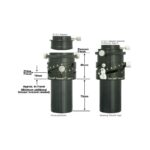 TeleVue-Paracorr-comacorrector-type-2 (1) TeleVue Paracorr comacorrector maattekening met afmetingen en focusposities van twee Paracorr-configuraties.