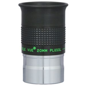 TeleVue Plössl Eyepiece, 20mm, 1.25" Close-up of the 1.25 inch Plössl 20mm eyepiece with knurled grip and green Tele Vue imprint