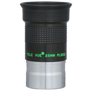 TeleVue Plössl Eyepiece, 25mm, 1.25" Close-up of the 1.25 inch Plössl 25mm eyepiece with knurled grip and green Tele Vue imprint