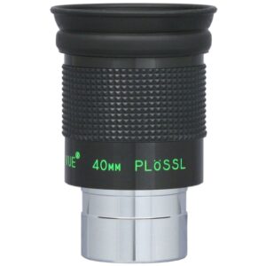TeleVue Plössl eyepiece, 40mm, 1.25" close-up of the eyepiece housing with knurled grip and green “40mm Plössl” marking