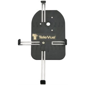 TeleVue Smartphone Adapter FoneMate front view of the smartphone holder with adjustable metal guides and TeleVue logo on black mounting plate