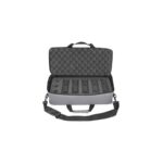 TeleVue Transporttas Ethos oculairtas geopende lege grijze nylon tas met foam-uitsparingen, schouderriem en handgrepen op witte achtergrond
