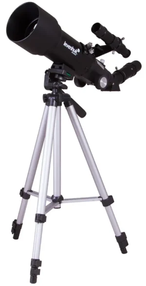 Levenhuk Skyline Travel Sun 70 refractor with tripod fully assembled on a white background