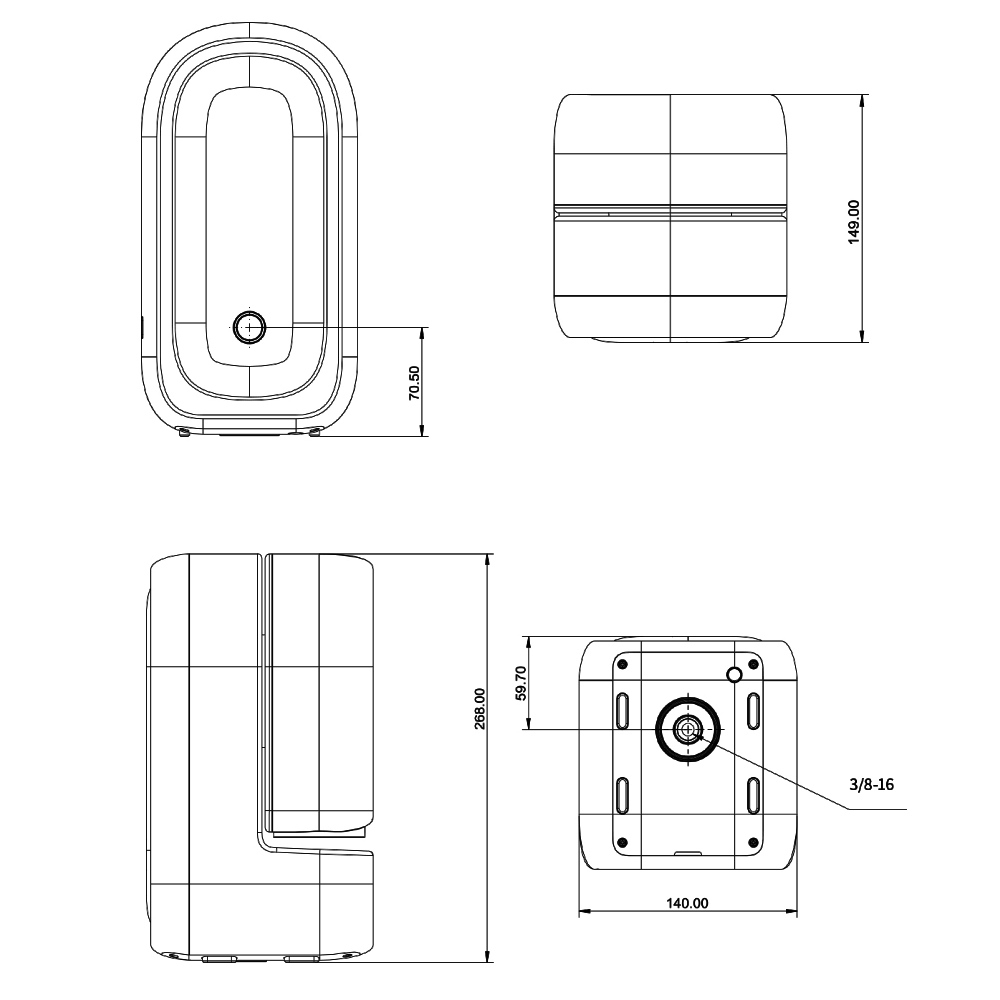 ZWO Seestar S50 Pro 7 zwo seestar s50 pro 6 Maattekening ZWO Seestar S50 Pro, ingeklapt 140 x 149 x 268 mm