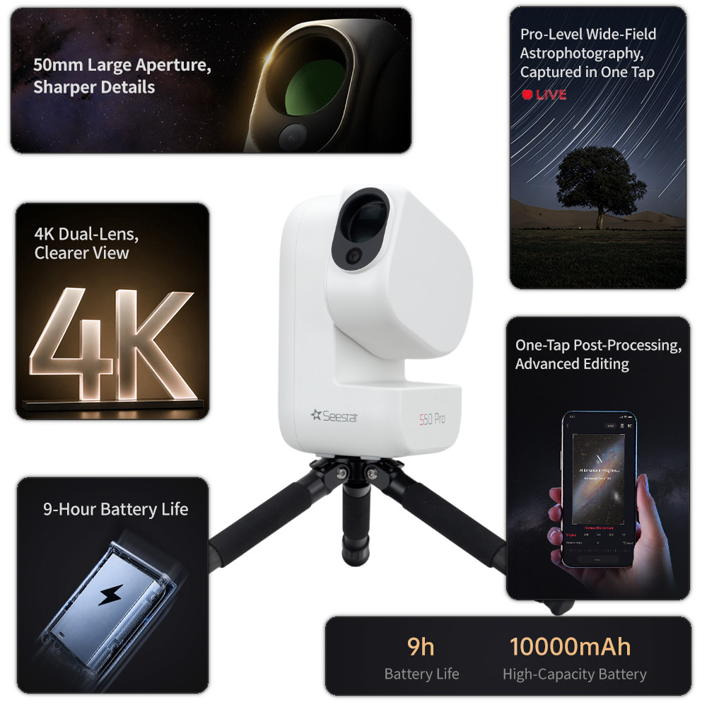 ZWO Seestar S50 Pro 8 zwo seestar s50 pro 8 ZWO Seestar S50 Pro met 50 mm opening en dubbele 4K-sensor