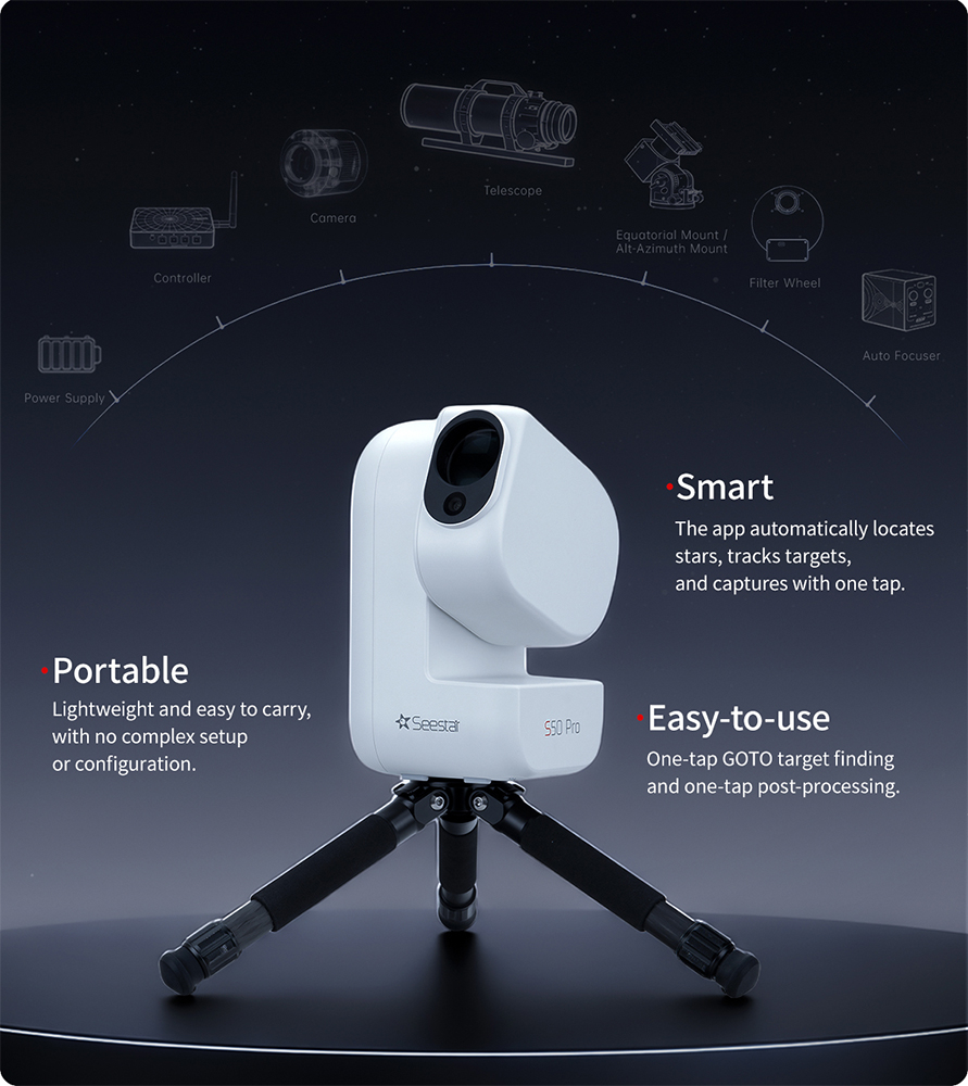 ZWO Seestar S50 Pro 9 zwo seestar s50 pro b2 2 alt 3 ZWO Seestar S50 Pro is draagbaar en vindt hemelobjecten automatisch via de app