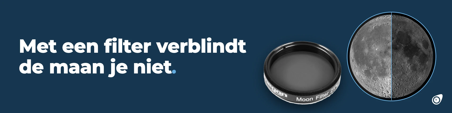 Omegon maanfilter met de maan zonder en met filter door het oculair